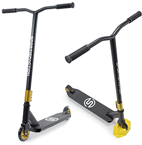 Sportisfaction Stuntscooter | Robustes Design für Tricks & Stunts | ABEC11 Kugellager | 100kg Belastung für Kinder & Erwachsene | Hochwertiges Aluminiumdeck | Coole Farbauswahl (blau, gelb oder rot)