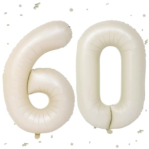 Luftballon 60. Geburtstag Beige , XXL Riesen Creme Folienballon 60 für Frauen,40Luftballon 60. Geburtstag,Zahlen 6 und 0 Folienballon für Mann Frau 60 Jahre Geburtstagsdeko Jubiläum Party Dekoration