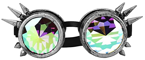 Steampunk Brille, Schweißerbrille, Kaleidoskop-Brille, Hohe Elastizität, Verstellbare Nasenstücke, Freie Größe, Retro-Steampunk-Brille für Vintage für Jungen (Antikes Silber)