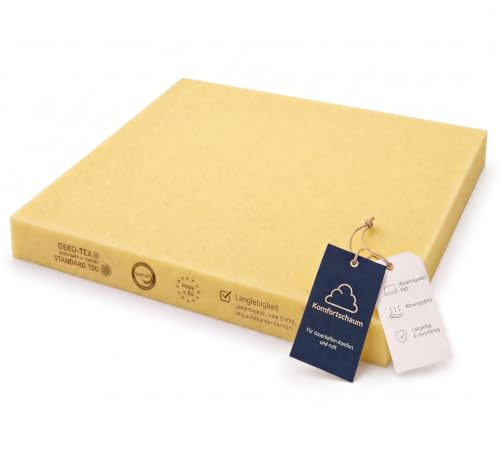 Heiro Schaumstoffplatte 50x50x3cm Gelb - RG 50/75 - sehr hohe Festigkeit | für Sitzflächen, Stühle, Sofas, Gartenmöbel, OEKO-TEX zertifiziert, schwer entflammbar, Made in Germany
