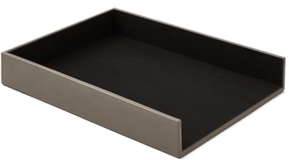 Eglooh - Minerva - Paper Tray for Desk and Office Leather Taupe Grey - A4 Document Tray, Letter Organiser - cm 32 x 24,2 x H.5 - Entirely Made in Italy