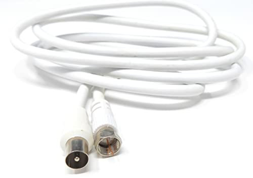 DRUT 1.5m RF TV Aerial Male to F Type Connector Male Plug Coaxial Coax Cable, Lead, 75 Ohm, 3C-2V 5ft White Nickel Connectors