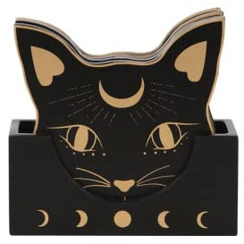 Something Different Mystic Mog Untersetzer-Set mit Katzengesicht, Einheitsgröße, Schwarz, 4 Stück