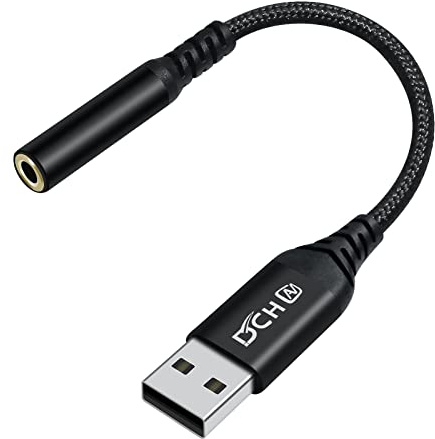 DCHAV USB to 3.5mm Jack Audio Adapter Headphone Microphone External Sound Card AUX USB Type A to 3.5 mm Cable 4 Pole TRRS Female Interface Line Control for PC Laptop Speaker Headset PS4 PS5, Black