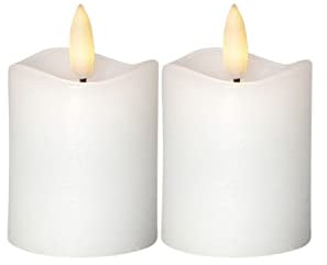 LED Mini Kerzen Echtwachs 3D Flamme H: 7,5cm inkl. Batterien - Timer - weiß - 2St.