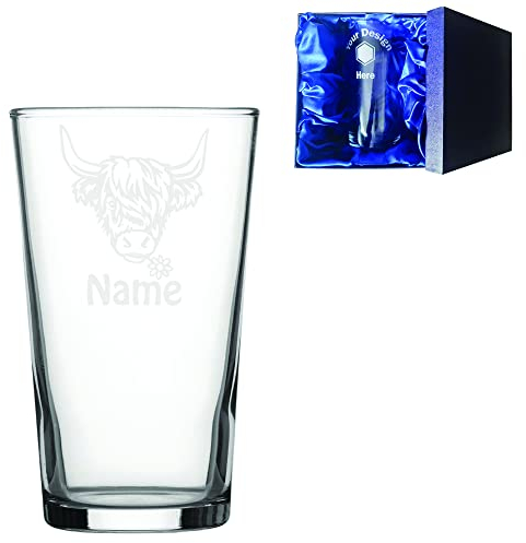 Laser Etched Personalised Highland Cow Whiskey/Highball/Pint/Tankard Glass Gift