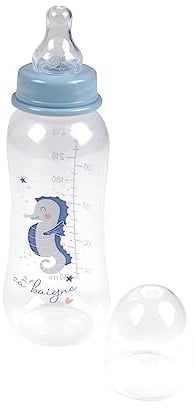 Bébé Douceur, Fläschchen mit schmalem Hals mit Sauger, variabler Durchfluss, Silikon, 250 ml, Seepferdchen Ocean
