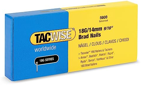 TACWISE 1724 Clavos Brad Galvanizados de Tipo 18G / 14 mm, Paquete de 5000, Argento