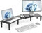 AX Waber Dual Monitor Stand Riser - Adjustable Height Steel Leg Wooden Stand for 2 Monitors with Storage Space - Black