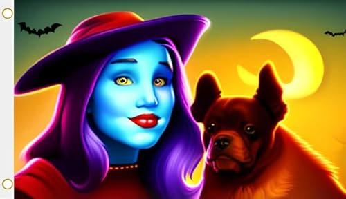 U24 Flagge Fahne Halloween Hexe mit Hund Hissflagge 90 x 150 cm