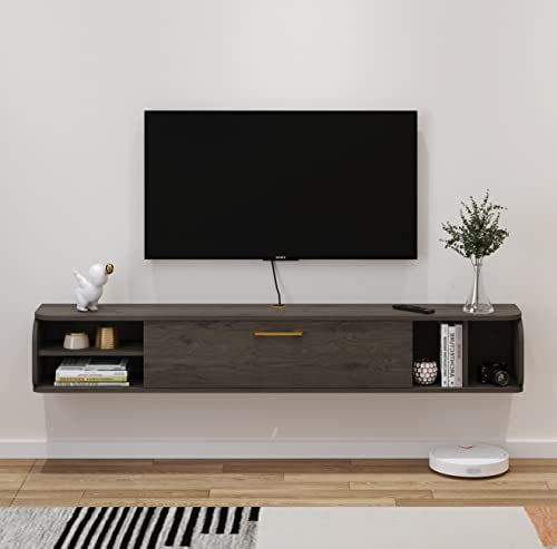 Pmnianhua Hanging TV Stand, Floating TV Shelf, Wall Mounted Floating TV Stand for Multimedia Console Center Entertainment Large Storage Cabinet for Home Office (147 cm)