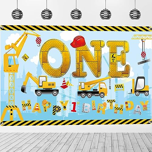 Bagger Deko Kindergeburtstag 1, Baustellen Geburtstagsdeko Jungen 1 Jahr, Großer 1. Geburtstag Hintergrund Banne, BAU Party Dekoration 1 Jahr Geburtstag Girlande