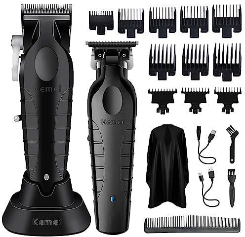 KEMEI Juego de cortapelos profesional y recortadora,cortadora de pelo inalámbrica para hombres,recortadoras eléctricas de peluquería,kit de corte de pelo recargable,recortadoras de contorno de,Negro
