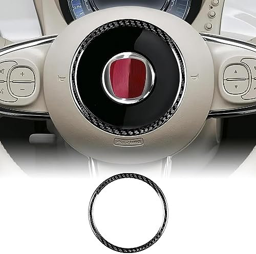 KUNGKIC In Fibra di Carbonio Auto Volante Copertura Adesivo Manubrio Centrale Anello Esterno Decorativo Interno Compatibile con FIAT 500 Abarth 595 2008-2023 Accessori Nero