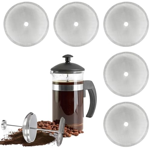 5 Pack French Press Replacement Cafetiere Filter Mesh Screen, Reusable Stainless Steel 4 Inch Filter Mesh French Press Filter for 8 Cup/ 34 OZ/ 1000 ml Coffee Tea Makers