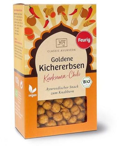 Classic Ayurveda - Bio Goldene Kichererbsen Kurkuma-Chili - 100 g - Knuspriger ayurvedischer Snack mit wertvollem Kurkuma und Chili