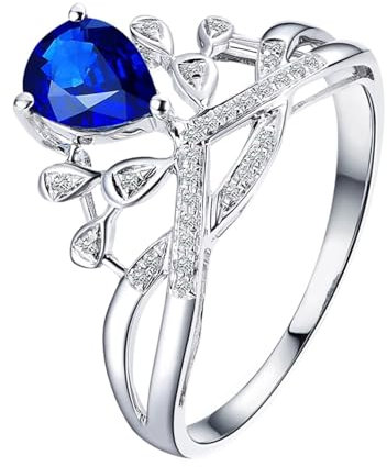 Hochzeitsringe Modern, Verlobungsring Platin Damen 18 Karat Weißgold Krone Lab Saphir 0.53Ct Blau Tropfenschliff Vvs mit Diamant Weiß Größe 62 (19.7)