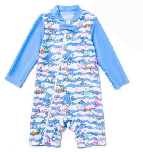 Mazuliso Baby Junge Badeanzug UV Umweltfreundliche Recycelte Stoffe mit Durchgehendem Front Reißverschluss(BUStreifen,92-98 cm)