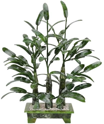 HSHTTKL Jade Carving Künstlicher Bonsai-Baum, Feng Shui, simulierter Bambus-Kunstbaum für die Desktop-Anzeige, gefälschte Topfpflanze mit Stabiler Basis