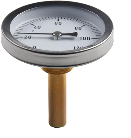 HEIBTENY Termometro in metallo, con tubo di acqua calda, 0 – 120 °C, quadrante da 63 mm, termometro tascabile in ottone rimovibile per acqua calda, riscaldamento, serbatoi dell'olio