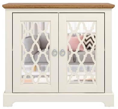 Galano Novara 2 Door Sideboard – Freestanding Storage Cabinet & Organizer – Display Cupboard Console for Living Room, Hallway, Entryway, Kitchen (Ivory/Oak)