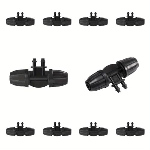 10PCS 5/16 Inch Irrigation Fittings Lock Reduced 4 Way Connectors For (5/16 ID X0.43-0.47 OD) To 1/4 Drip Tubing Barbed Barbed Reducer Tee (BLACK)