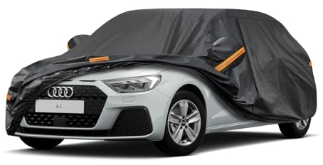 Kayme Autoplane Wasserdicht Atmungsaktiv für Audi A1 (2012-2025), 7 Schichten Vollgarage Autoabdeckung für Regen Sonne Staub Schutz Verkratzt, Autoabdeckung mit Reflektierenden Streifen.