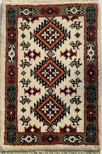 WAWA TEPPICH Handgeknüpfter Wollteppich 40 x 60 cm | Handgefertigter Designteppich aus Wolle für vielseitige Wohnbereiche