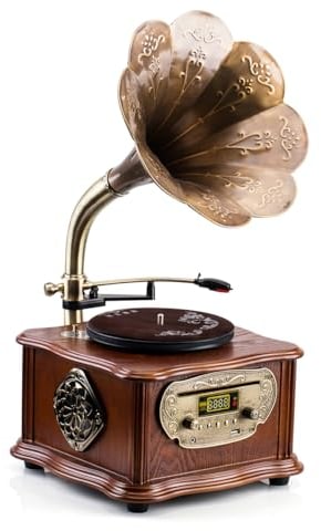 Giradischi nero retrò, giradischi con Bluetooth, fonografo e riproduzione CD, radio FM, funzionamento tramite telecomando (vs-1722 cd)