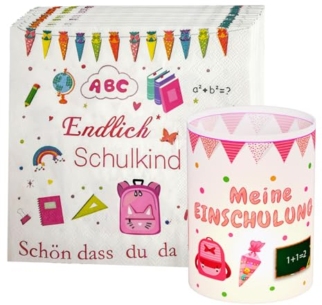 32 Stück Servietten Einschulung+8 Stück Windlicht Tischdeko Einschulung Schön DASS Du Da Bist Servietten Deko Schulkind Einschulung Tischdeko Windlichter Servietten Mädchen Junge
