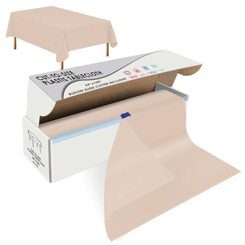 Rouleau de nappe jetable en plastique beige 137,2 cm x 30,5 m, nappe jetable à découper pour fêtes