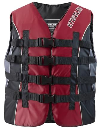 KTWOLEN Gilet Aiuto al Galleggiamento per Adulti Gilet da Pesca Giacca Galleggiante per Vela Surf Canottaggio Pesca Kayak Giubbotto Galleggiante per Sport Acquatici, Rosso, S