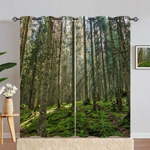 ANHOPE Natur Dschungel Wald Baum Vorhänge mit Ösen Weich Gardinen Blickdichte Thermo Vorhang Blackout Curtain Schlafzimmer Wohnzimmer Verdunklungsvorhänge 2er Set H 220 x B 140 cm