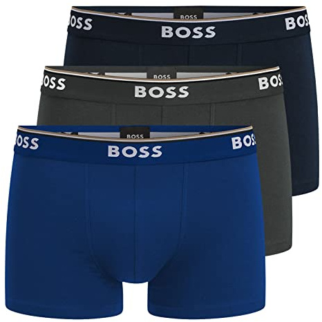 Boss Herren Trunks Power Boxer Unterhosen Cotton Stretch 3er Pack, Farbe:Mehrfarbig, Wäschegröße:S, Artikel:-487 blue/navy/grey