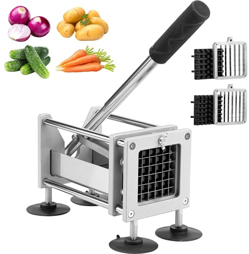 QangBoon Cortador De Patatas Fritas Profesional De Acero Inoxidable Con Cuchillas De 1/2 Pulgada Y 3/8 Pulgadas Para Patatas, Zanahorias, Pepinos