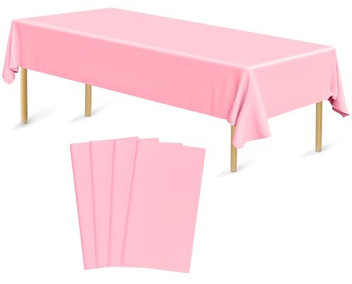 Bouiexye 4 Stück Einweg Tischdecken 137 x 274 cm Tischdecke aus Kunststoff Rosa Rechteckige Tischabdeckung Gartentischdecke für Gastronomie Party Hochzeiten Grillen Picknick