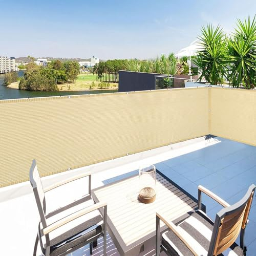 Balkon Sichtschutz Ohne Bohren 160 x 675 cm 100% Privatsphäre Balkonabdeckung Balkonsichtschutz mit Ösen Kabelbinder Und Kordel für Garten Balkon Zaun Terrassen, Creme Farben