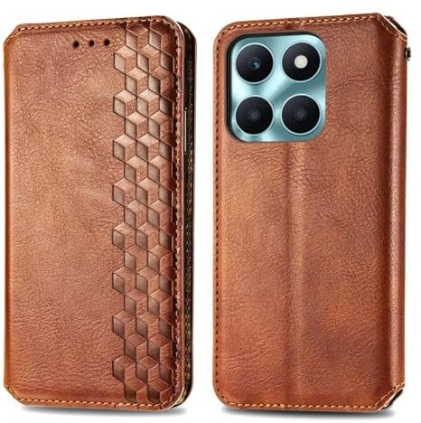 Dfjhure Honor X6b Case Flip Phone Case Premium PU Leather Wallet Case Cover Shockproof Magnetic Protective with Credit Card Slot View Stand Cover for Honor X6b,Brown
