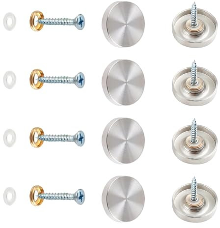 8 Sets Mirror Screws Stainless Steel Decorative Cap Cover Nails 30MM Screw Cap Nails for Mirrors Furniture Fittings Bath Plates Tables Wardrobes Glass