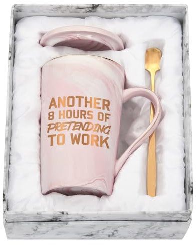 Joymaking Coffee Mug Funny Mugs for Men Women - Another 8 Hours of Pretending to Work - Secret Santa Gifts for Colleagues Novelty Mugs, 14Oz Pink