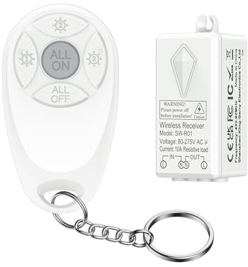 Wireless Light Switch - 80~275V Remote Control Light Switch with 10A Receiver for Lamp up to 1000W, Quickly Create or Relocate Cordless RF Switches for House Hotel and More, 300ft Range, -40 ~ +70°C