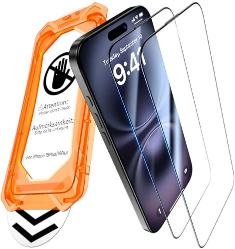 UniqueMe for iPhone 15 Plus/16 Plus Screen Protector - 2 Pack Screen Protector Tempered Glass Bubble Free Ultra Resistant Case Friendly Scratch-proof