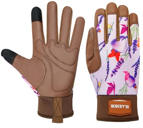 SLARMOR Gardening-Gloves-for-Women, Thorn-Proof and Touchscreen Cowhide Leather-Work-Gloves Breathable Safety Gloves with Grip - Durable Gardening Supplies Gift for Women