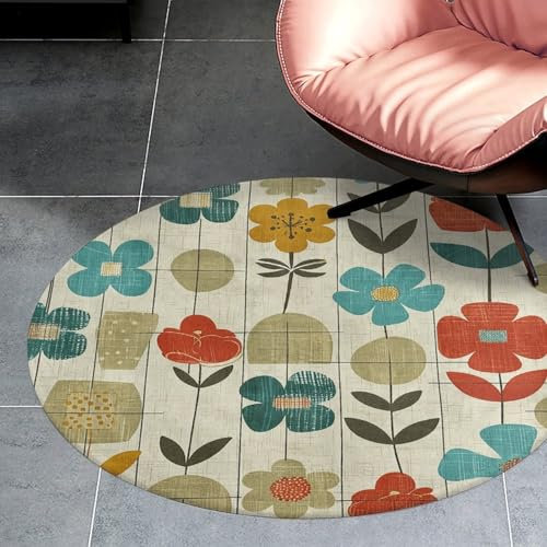 Runder Teppich für Schlafzimmer, saugfähige Badematte, rutschfest, Senfgelb, Vintage-Teppich für Wohnzimmer, Fußmatte, 80 cm, kleiner Bodenteppich, waschbar, kreisförmiger Teppich für Badezimmer