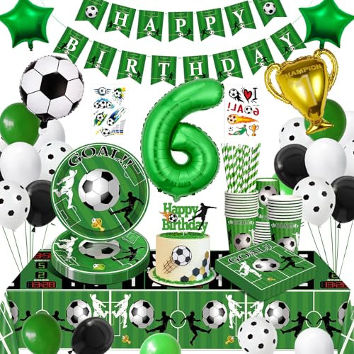 WINAROI Decoracion de Cumpleaños 6 Años para Futebol, Set de Fútbol, Globos y Vajilla de Fiesta Real Madrid