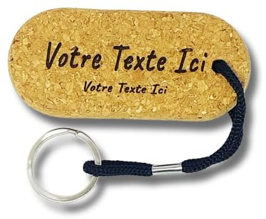 Porte-clés Flottant en Liège avec Gravure Laser Personnalisable, Cordon Noir, pour Bateau