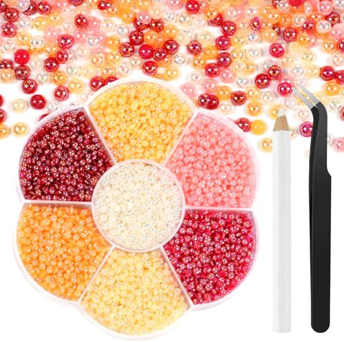 BOUBONI 6800 Pcs Flatback Pearls Kits 3mm Half Round Pearls for Crafts with Pickup Pencil Tweezer Suitable for Wedding Dresses Nail Art Facial Makeup Clothing DIY(Macron)