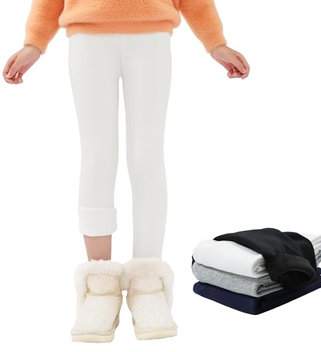 JinBei Leggings Bambina Invernali Lunghi Pantaloni Felpato Pile, 5-13 Anni | Termici Caldo Spesso Leggins, Tinta Unita, Cintura Elastica, Morbido Abbigliamento Ragazza per Sportivi, Casual, Scuola