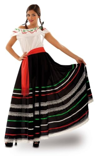 My Other Me - Disfraz Mexicana mujer adulta blanco y negro | Incluye vestido y fajín en blanco y negro