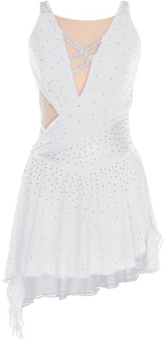 Chaoyinn Donna Abito Pattinaggio Artistico Brillante Strass Body Ginnastica Danza Spettacolo Schiena Incrociata Tenuta Abbigliamento Danza